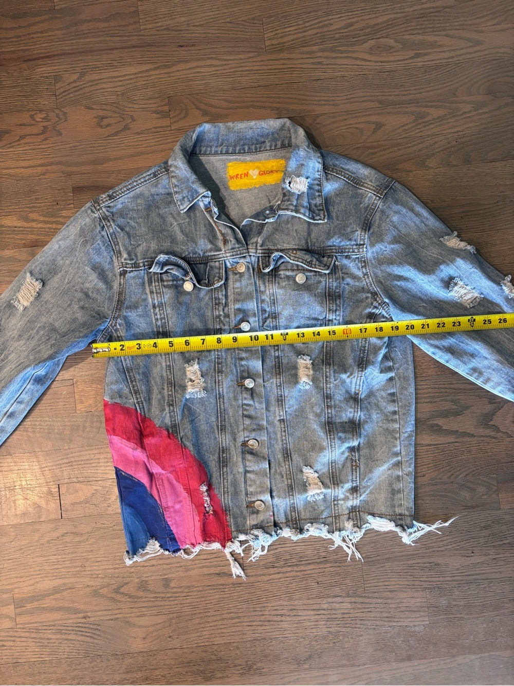 Wren+ Glory All We Need Is Love Distressed Denim Jacket Medium - Picture 8 of 8